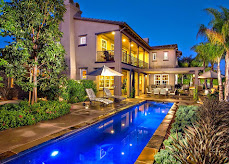 Lit residential pool at night